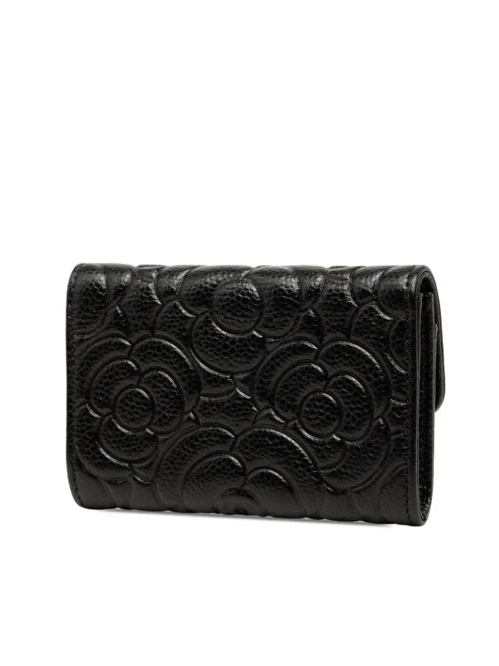 Chanel CC Logo Camellia Card Case Business Black Caviar Leather